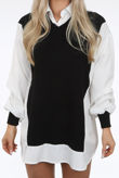 Black Bib Collar Jumper Shirt 