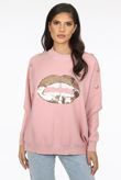 Pink Sequin Lip With Golden Button Trim Knitted Jumper