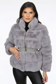 Grey Faux Fur Elastic Waist Band Jacket