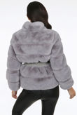 Grey Faux Fur Elastic Waist Band Jacket
