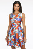 Floral Print Pleated Prom Dress