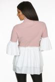Rose Ribbed High Neck Tier Sleeve Jumper With Gatherings
