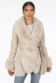 Apricot Faux Leather Fur Trim Coats