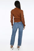 Camel Mesh Sleeves Ribbed Jumper