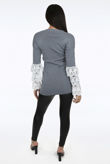Grey Layered Lace Bell Sleeve Jumper 