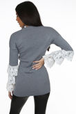 Grey Layered Lace Bell Sleeve Jumper 