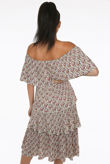 Beige Floral Print Off Shoulder Tier Dress