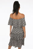 Black Floral Print Off Shoulder Tier Dress