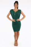 Green Mesh Trim Pleated Mini Dress