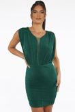 Green Mesh Trim Pleated Mini Dress