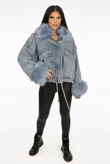 Faux Fur Oversized Washed Denim Jacket