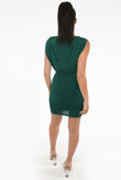 Green Mesh Trim Pleated Mini Dress