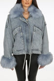 Faux Fur Oversized Washed Denim Jacket