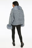 Faux Fur Oversized Washed Denim Jacket