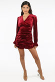 Burgundy Velvet Ruched Side Bodycon Dress