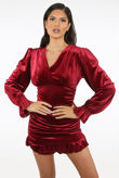 Burgundy Velvet Ruched Side Bodycon Dress