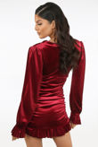 Burgundy Velvet Ruched Side Bodycon Dress