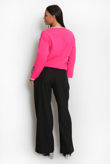 Fuchsia Contrast Knit With Leopard Bow Cuff 