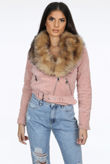 Pink Corduroy Fur Trim Jacket