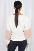 White Pink Fur Patched Sleeves Sweatshirt