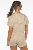 Beige Hooded Sequin Trim Jumper & Sequin Panel Shorts Set 