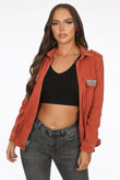 Rust Metallic Trim Front & Side Pocketed Denim Jacket