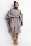 Caped Button Front Overcoat