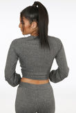 Grey Front Twist Ribbed Trim Tops