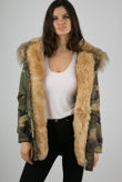 Beige Faux Fur Lined Camouflage Hooded Parka Coat