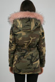 Pink Faux Fur Lined Camouflage Hooded Parka Coat