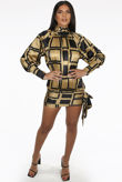 Gold Side Knotted High Neck Satin Dress