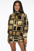 Gold Side Knotted High Neck Satin Dress