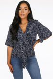 Navy Polka Dot Tie Front Blouse