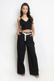 Black Belted Wide Leg Trouser