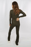 Khaki Side Slit Knitted Round Neck Jumper & Trouser Set
