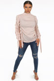 Straps Trim Mock Neck Jumper in Pink