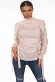 Straps Trim Mock Neck Jumper in Pink