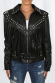 Black Studded PU Zip Up Tassel Jacket 