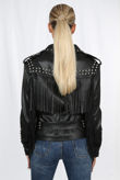 Black Studded PU Zip Up Tassel Jacket 