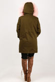  Khaki With Pink Fur Hood Fleece Lined Parka Coats