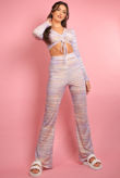 Lilac Stripe Ruched Crop Top & Flared Trouser Set
