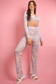 Lilac Stripe Ruched Crop Top & Flared Trouser Set