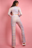 Lilac Stripe Ruched Crop Top & Flared Trouser Set