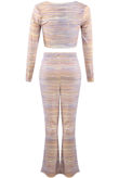 Lilac Stripe Ruched Crop Top & Flared Trouser Set