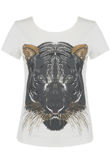 White Sequin Tiger Print Round Neck Tees