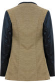 Knitted Beige Pullover With PU Sleeves