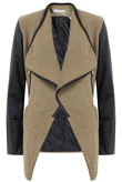 Knitted Beige Pullover With PU Sleeves