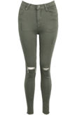 Khaki Ripped Knee High Waisted Jeans