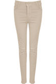 Beige Studded Knees Ripped Jeans
