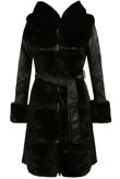 Black PU Fur Trim Coat